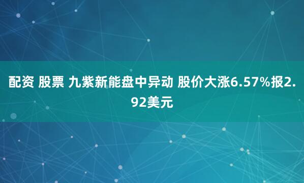 配资 股票 九紫新能盘中异动 股价大涨6.57%报2.92美元
